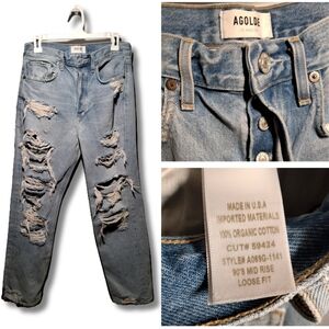 AGOLDE Unhinged Distressed Jeans | 90's Mid Rise Loose Fit |  Size 26 (30Wx28L)